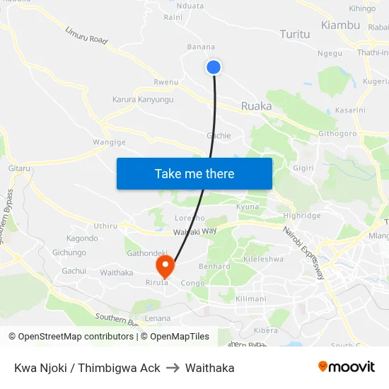 Kwa Njoki / Thimbigwa Ack to Waithaka map
