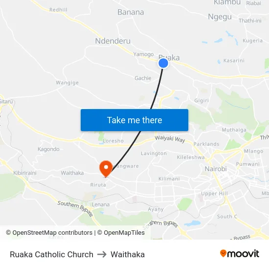 Ruaka Catholic Church to Waithaka map
