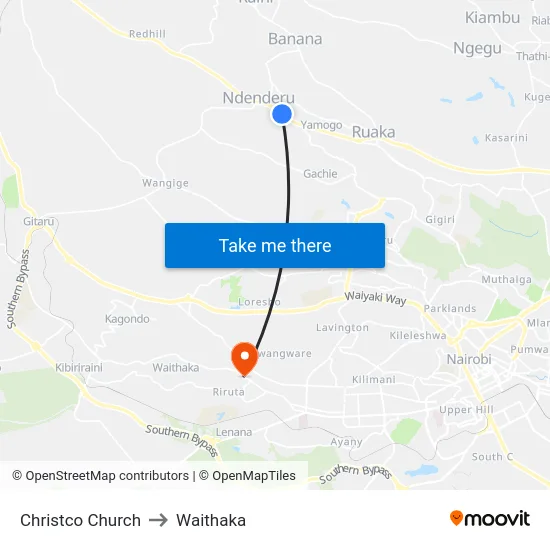 Christco Church to Waithaka map