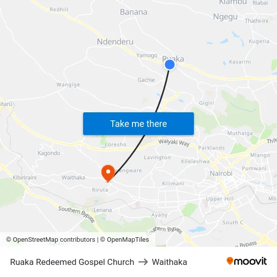 Ruaka Redeemed Gospel Church to Waithaka map