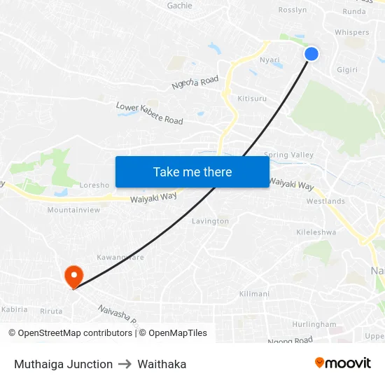 Muthaiga Junction to Waithaka map