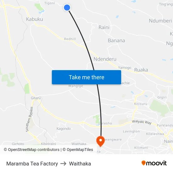 Maramba Tea Factory to Waithaka map