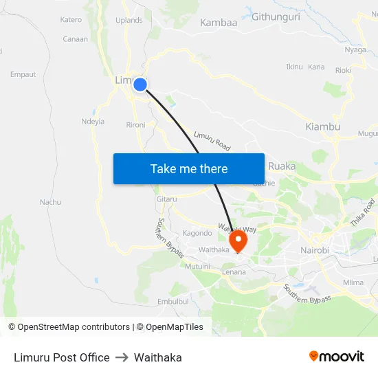 Limuru Post Office to Waithaka map