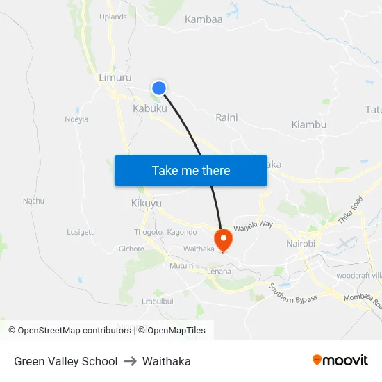 Green Valley School to Waithaka map