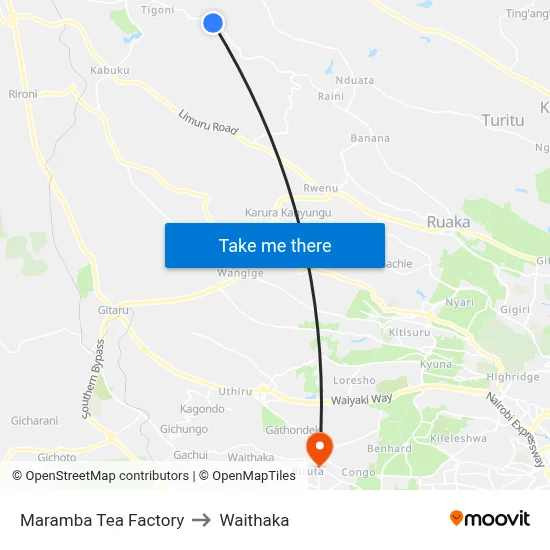 Maramba Tea Factory to Waithaka map