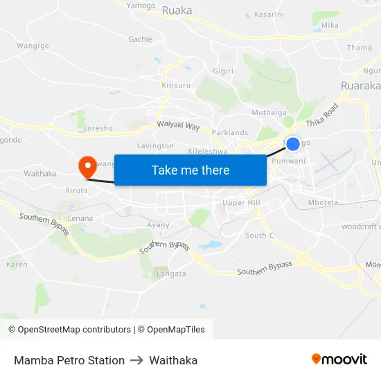 Mamba Petro Station to Waithaka map