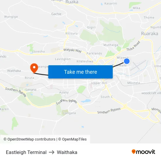 Eastleigh Terminal to Waithaka map