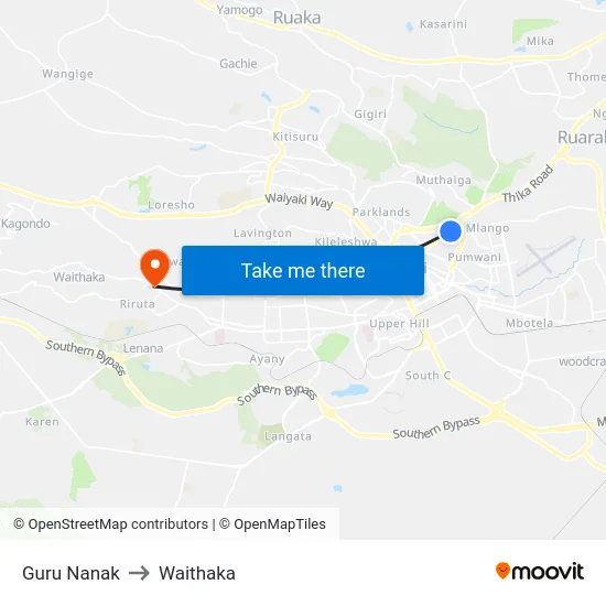Guru Nanak to Waithaka map