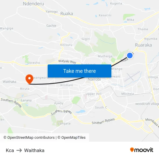 Kca to Waithaka map