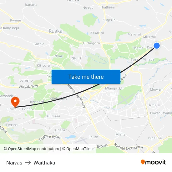 Naivas to Waithaka map
