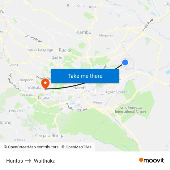 Huntas to Waithaka map