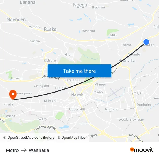 Metro to Waithaka map