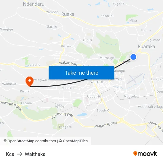 Kca to Waithaka map