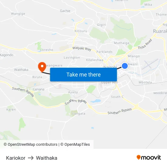 Kariokor to Waithaka map
