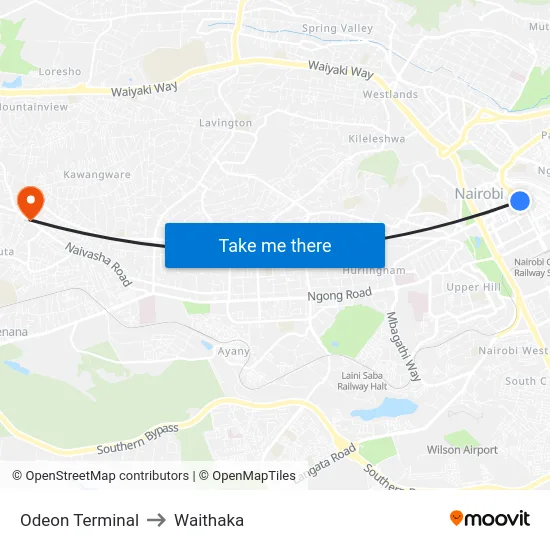 Odeon Terminal to Waithaka map