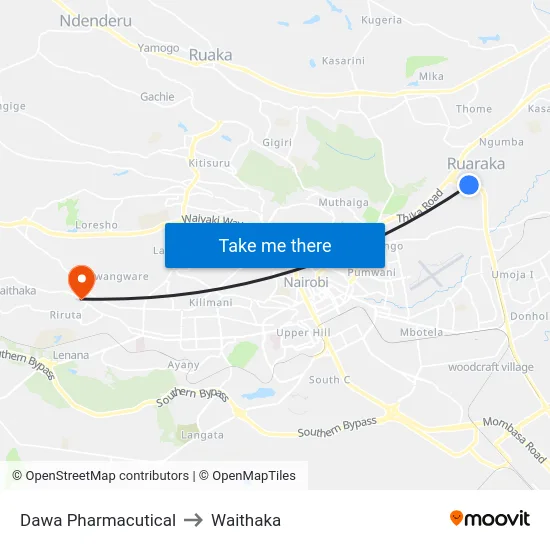 Dawa Pharmacutical to Waithaka map
