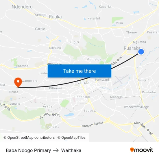Baba Ndogo Primary to Waithaka map