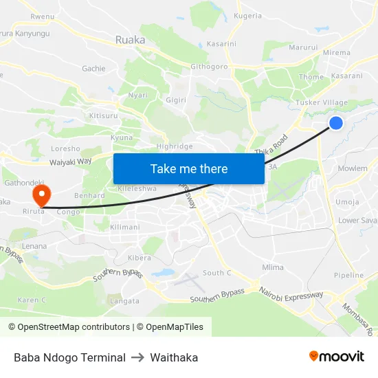 Baba Ndogo Terminal to Waithaka map