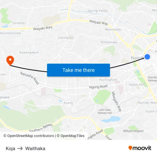 Koja to Waithaka map