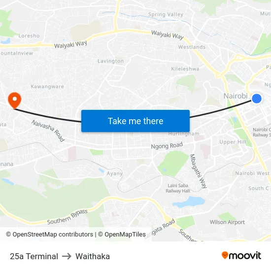 25a Terminal to Waithaka map
