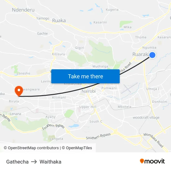 Gathecha to Waithaka map