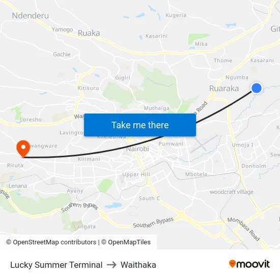Lucky Summer Terminal to Waithaka map