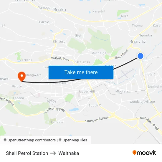 Shell Petrol Station to Waithaka map
