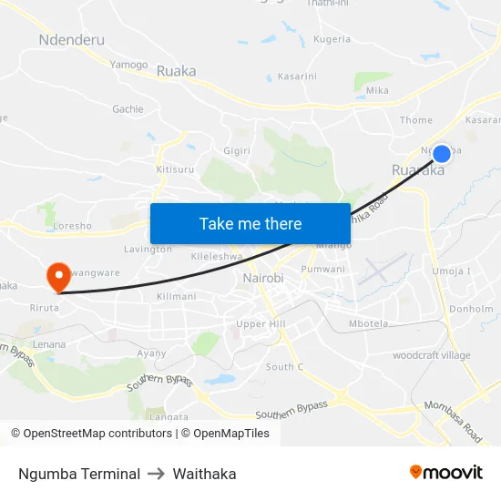 Ngumba Terminal to Waithaka map