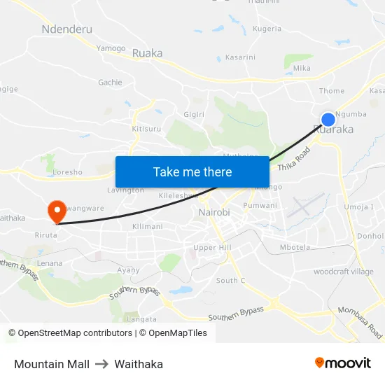 Mountain Mall to Waithaka map