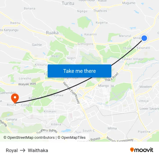 Royal to Waithaka map
