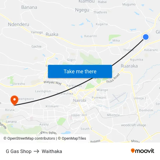 G Gas Shop to Waithaka map