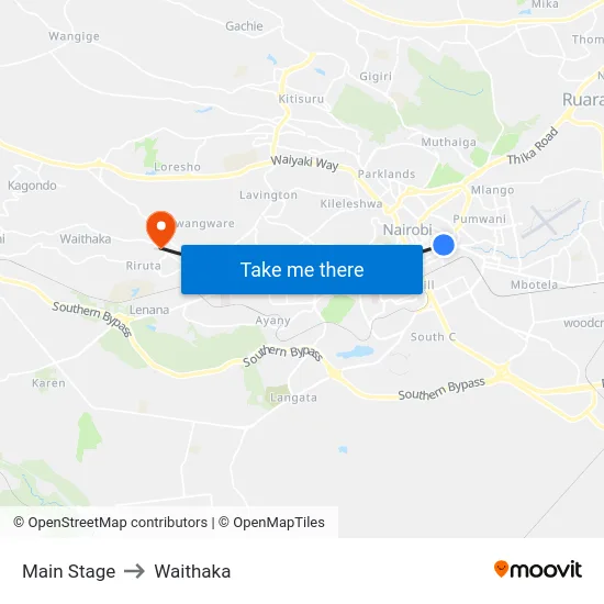 Main Stage to Waithaka map