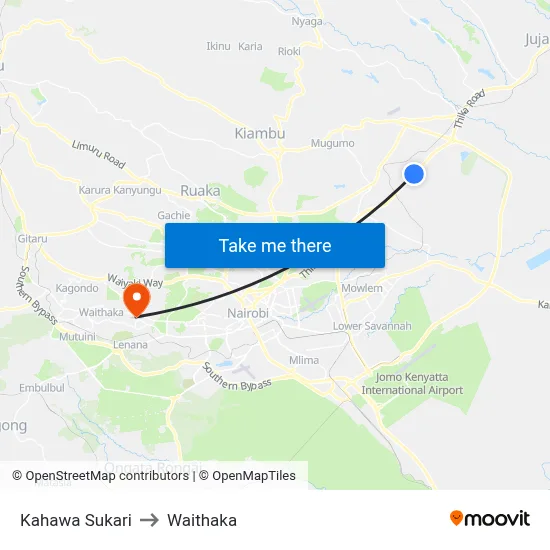 Kahawa Sukari to Waithaka map