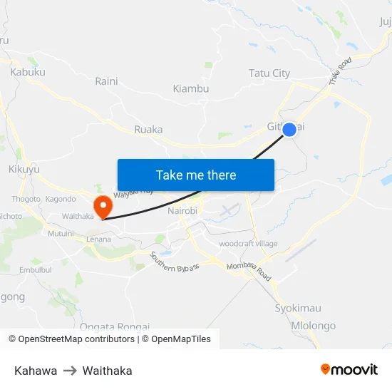 Kahawa to Waithaka map