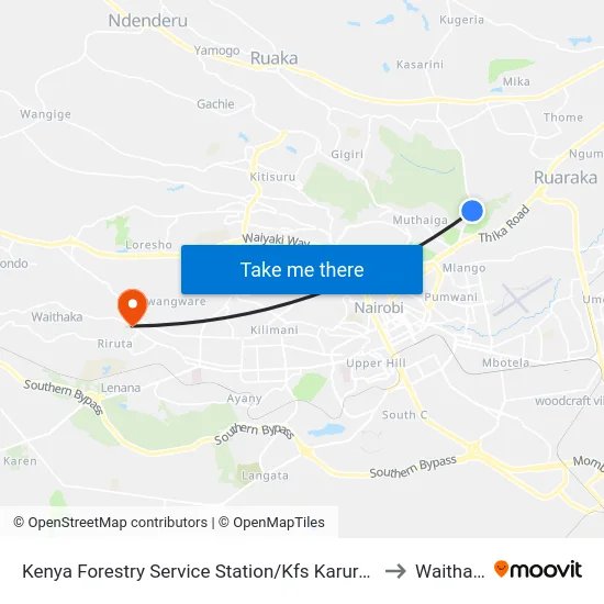 Kenya Forestry Service Station/Kfs Karura Gate to Waithaka map