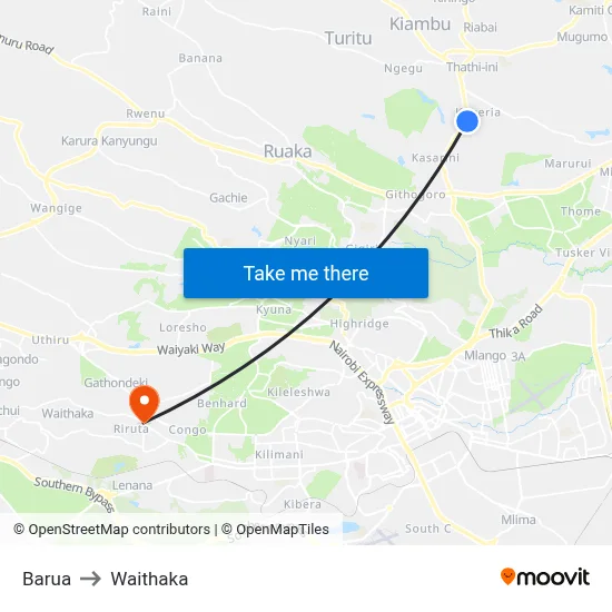 Barua to Waithaka map