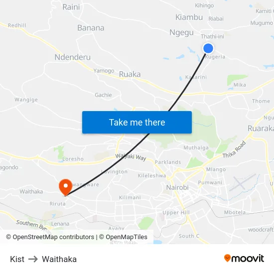 Kist to Waithaka map