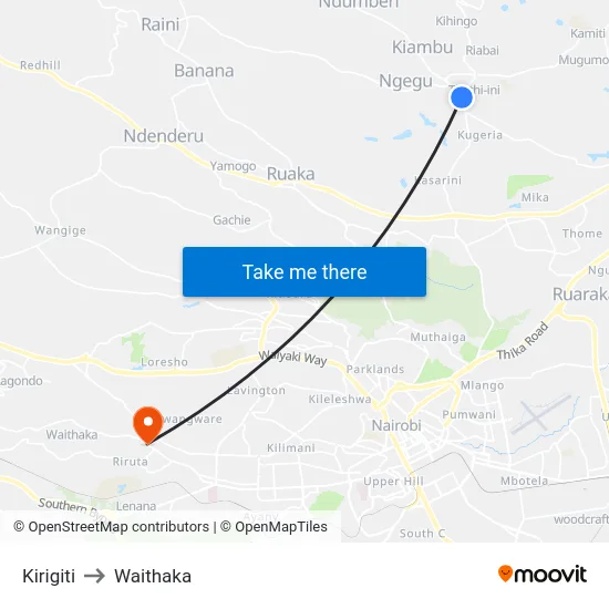 Kirigiti to Waithaka map