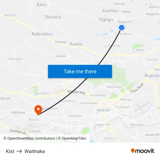 Kist to Waithaka map
