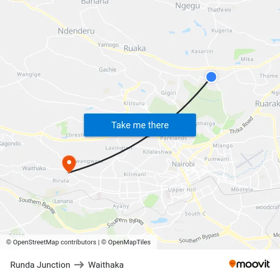 Runda Junction to Waithaka map