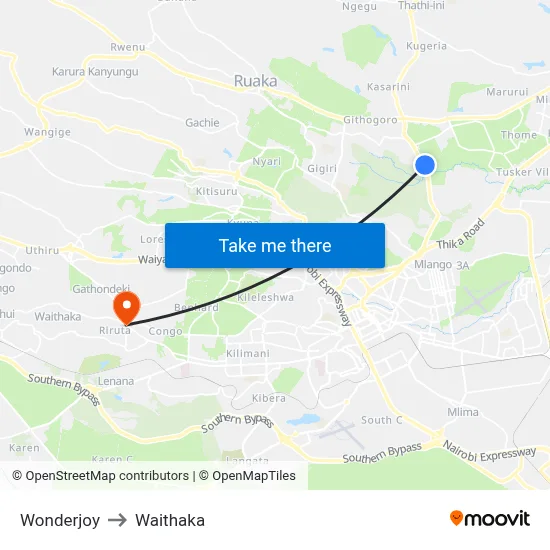 Wonderjoy to Waithaka map
