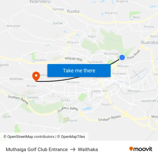 Muthaiga Golf Club Entrance to Waithaka map