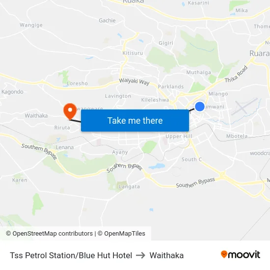Tss Petrol Station/Blue Hut Hotel to Waithaka map