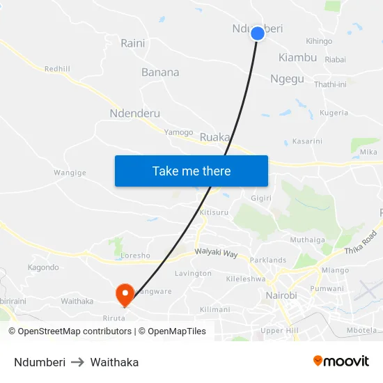 Ndumberi to Waithaka map