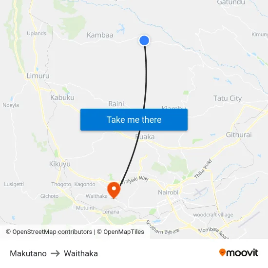 Makutano to Waithaka map