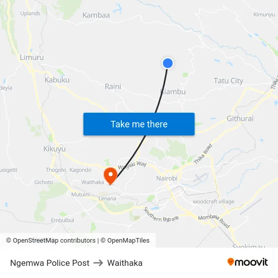 Ngemwa Police Post to Waithaka map