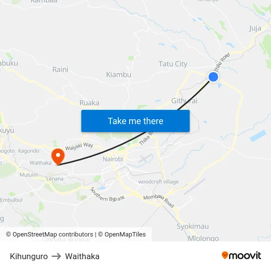 Kihunguro to Waithaka map