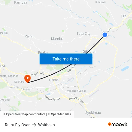 Ruiru Fly Over to Waithaka map