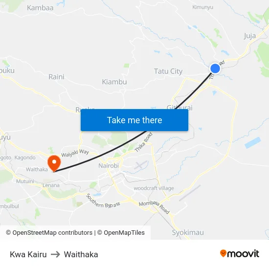 Kwa Kairu to Waithaka map