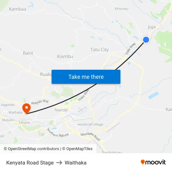 Kenyata Road Stage to Waithaka map